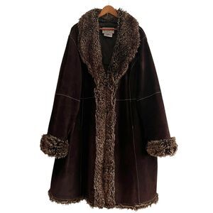 Vintage CBO New York Brown Suede Leather Coat 4X Penny Lane Faux Fur Afghan Boho